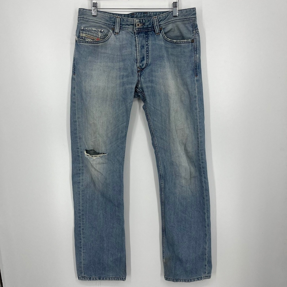 Diesel Viker Regular Straight Jeans Mens 32x32 Light Wash Distressed 0885Q Blue